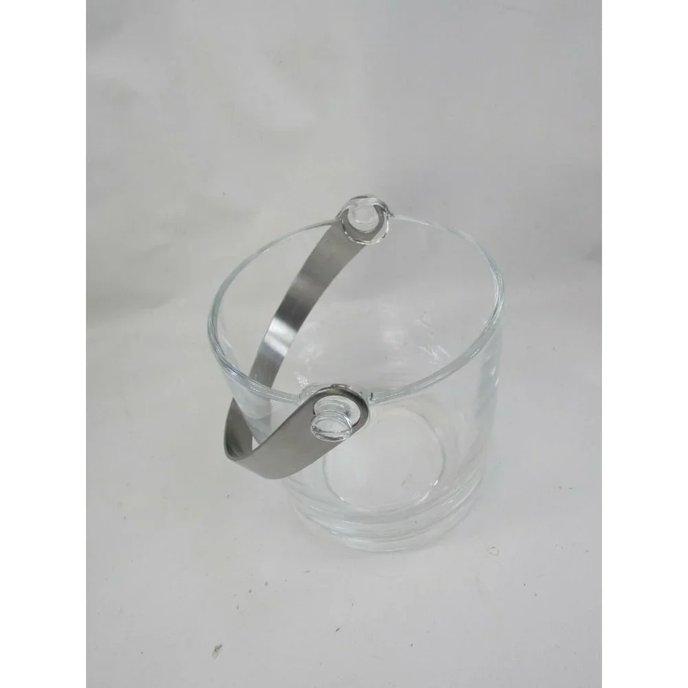 Vintage HOYA Japan Stainless Steel Handle Round Glass Ice Bucket 4.5” 52561